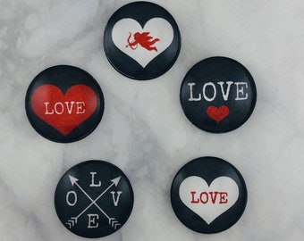 Heart magnets, Valentine’s Day, love, cherub, romance, refrigerator magnets, kitchen decor, locker, file cabinet, memo board