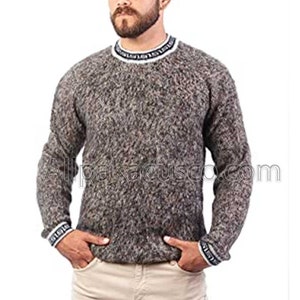 Men&#39;s Hand Knitted Alpaca Wool Sweater, Crew Neck/Brown - Warm, Soft and Cozy/ from Peru