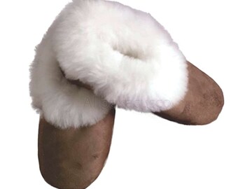 slippers - alpaca fur slippers- Soft Slippers White/Brown