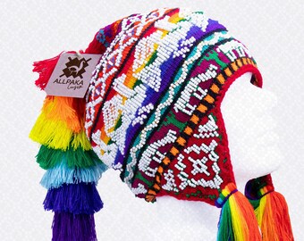 Unisex Beaded Shaman Ch\'ullo Peruvian Winter Hat with Colorful Pom Poms Tassels Accessories | Unisex Beaded Shaman Chullo Peruvian Winter  main image 4