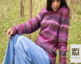 Alpaca Sweater for Women Handmade Striped and Colorful - Quality Alpaca Winter Clothing