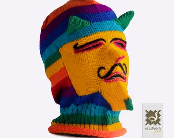 Knitted Wool Mask - Waq'ollo - Rainbow Stripe