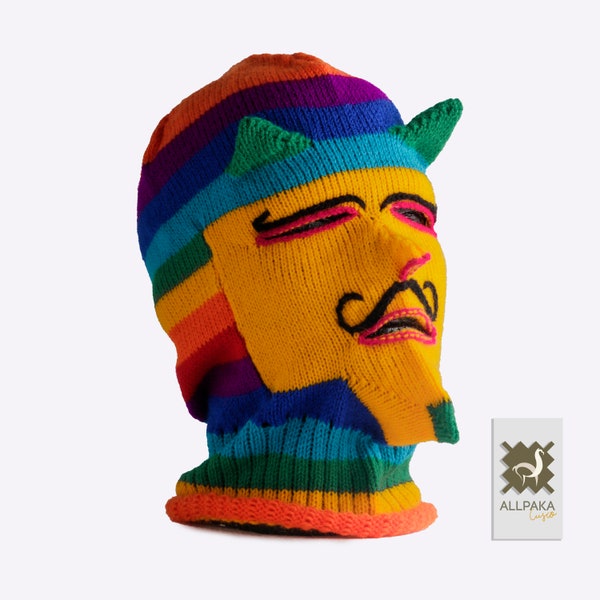 Knitted Wool Mask - Waq'ollo - Rainbow Stripe