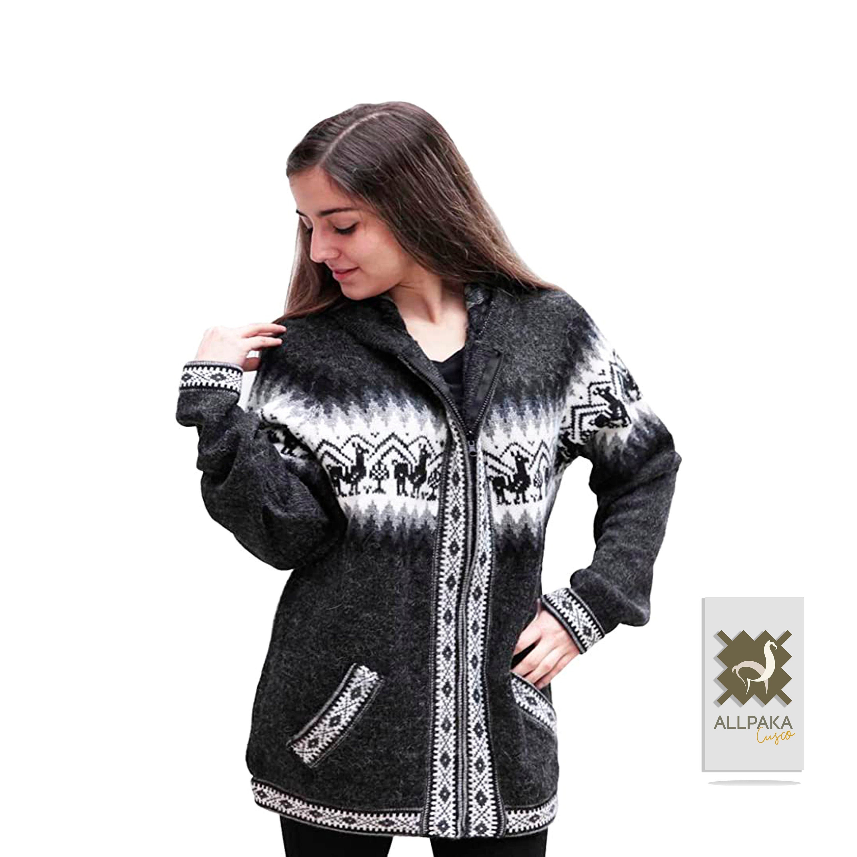 Hooded Sweater / Wool Sweater with Andean Designs / Inca Llama Knit Sweater / Alpaca Wool Sweater / Luxury Sweater Handmade in Cusco-Peru.