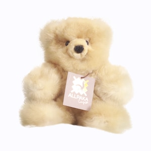 beige alpaca teddy bear 14 and 12 inches, alpaca fur teddy bear, very soft and fluffy teddy bear toy, stuffed alpaca toy, alpaca fur toy