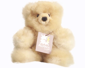beige alpaca teddy bear 14 and 12 inches, alpaca fur teddy bear, very soft and fluffy teddy bear toy, stuffed alpaca toy, alpaca fur toy