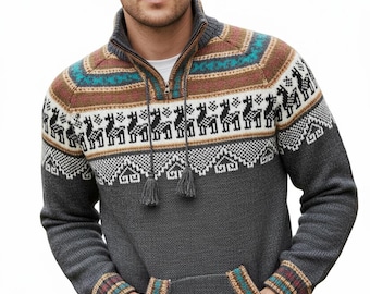 Handwoven Alpaca Nordic Sweater – 100% Alpaca Wool, Unisex Peruvian Knit, Warm Winter Pullover