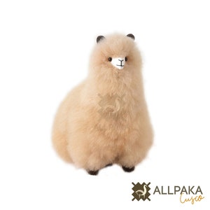 Charming Beige Alpaca Fur Plush Toy | Authentic 100% Alpaca Fur | Peruvian Alpaca Stuffed Toy | Luxuriously Soft Plush Anima