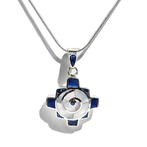 Peruvian Chakana Spiral Necklace - 950 Sterling Silver Shell Inlay