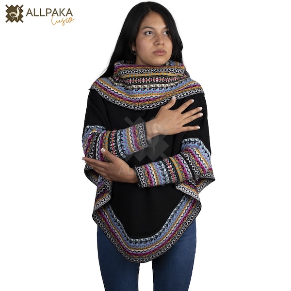 Poncho élégant à col montant : doux, confortable et orné d'imprimés incas