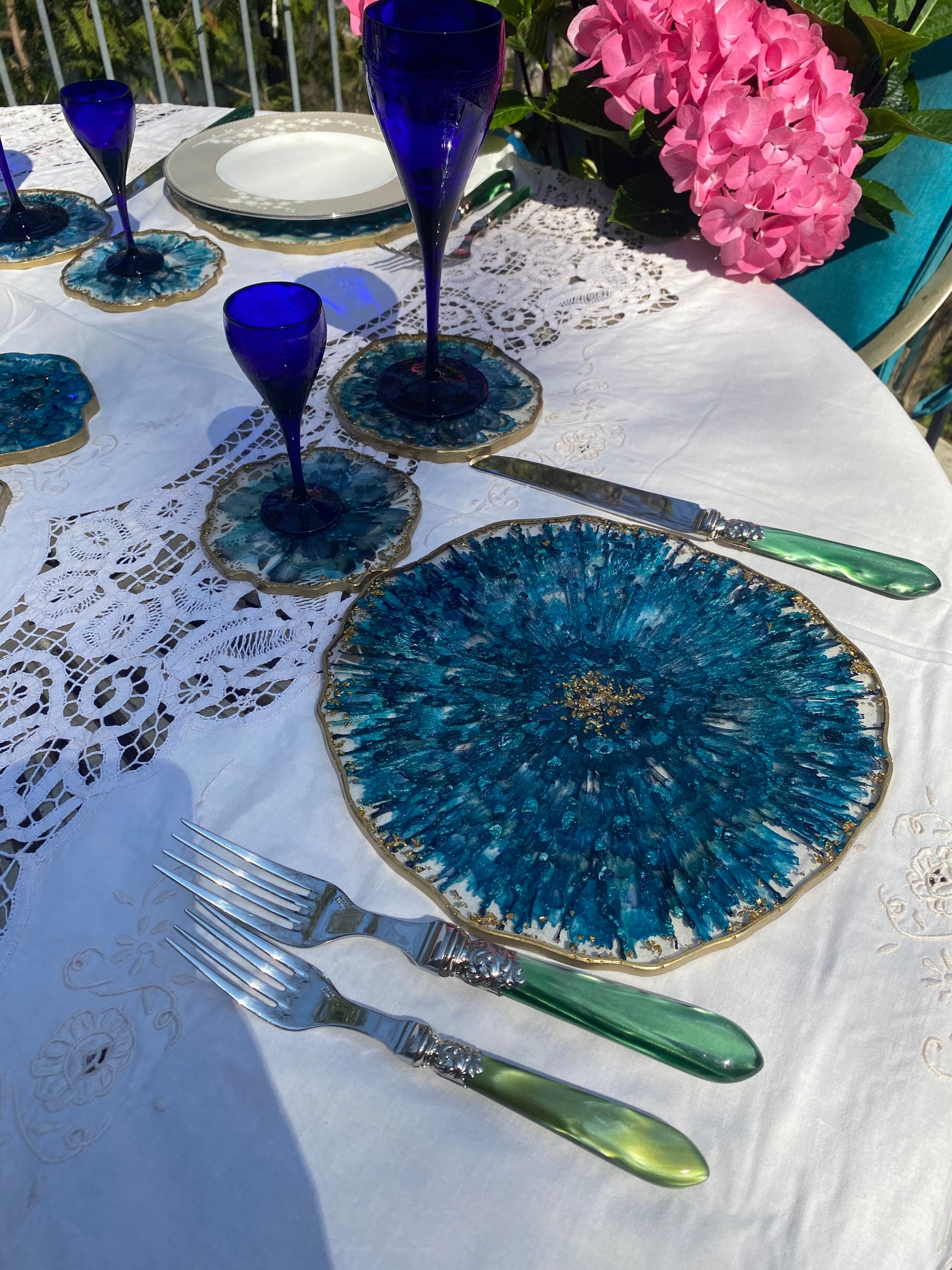 Blue charger dish placemats charger plates serving dish Etsy