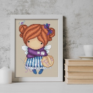 Doll Embroideress (081),  series magic__dolls. DMC Cross Stitch Chart Needlepoint Pattern Embroidery Chart Printable PDF Instant Download