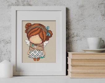 Doll Boho (098), series MINI magic__dolls DMC Cross Stitch Chart Needlepoint Pattern Embroidery Chart Printable PDF Instant Download