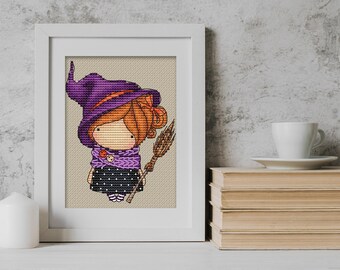 Doll Wicth (099), series MINI magic__dolls DMC Cross Stitch Chart Needlepoint Pattern Embroidery Chart Printable PDF Instant Download