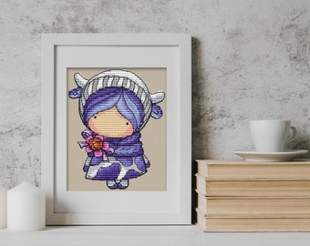 Doll Lilac Cow (122), series MINI magic__dolls DMC Cross Stitch Chart Needlepoint Pattern Embroidery Chart Printable PDF Instant Download