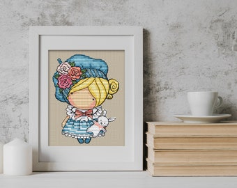 Doll Spring girl (120), series MINI magic__dolls DMC Cross Stitch Chart Needlepoint Pattern Embroidery Chart Printable PDF Instant Download