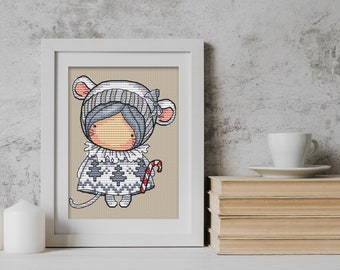 Doll Mouse White (117), series MINI magic__dolls. DMC Cross Stitch Chart Needlepoint Pattern Embroidery Chart Printable PDF Instant Download