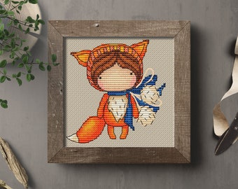 Doll The Red One Bunny (080), series MINI magic__dolls DMC Cross Stitch Chart Needlepoint Pattern Embroidery Printable PDF Instant Download