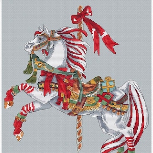 Horse Christmas, DMC Cross Stitch Chart Needlepoint Pattern Embroidery Chart Printable PDF Instant Download