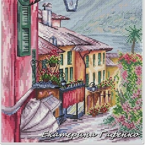 Bellagio Straße, Italien. DMC Kreuzstich Vorlage Stickvorlage Stickvorlage Printable PDF Sofort Download