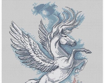 Pegasus, DMC Cross Stitch Chart Needlepoint Pattern Embroidery Chart Printable PDF Instant Download