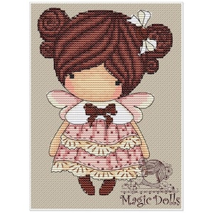 Pop Kaneel, serie magic__dolls. DMC Cross Stitch Chart Borduurpatroon Borduurschema Afdrukbare PDF Direct downloaden