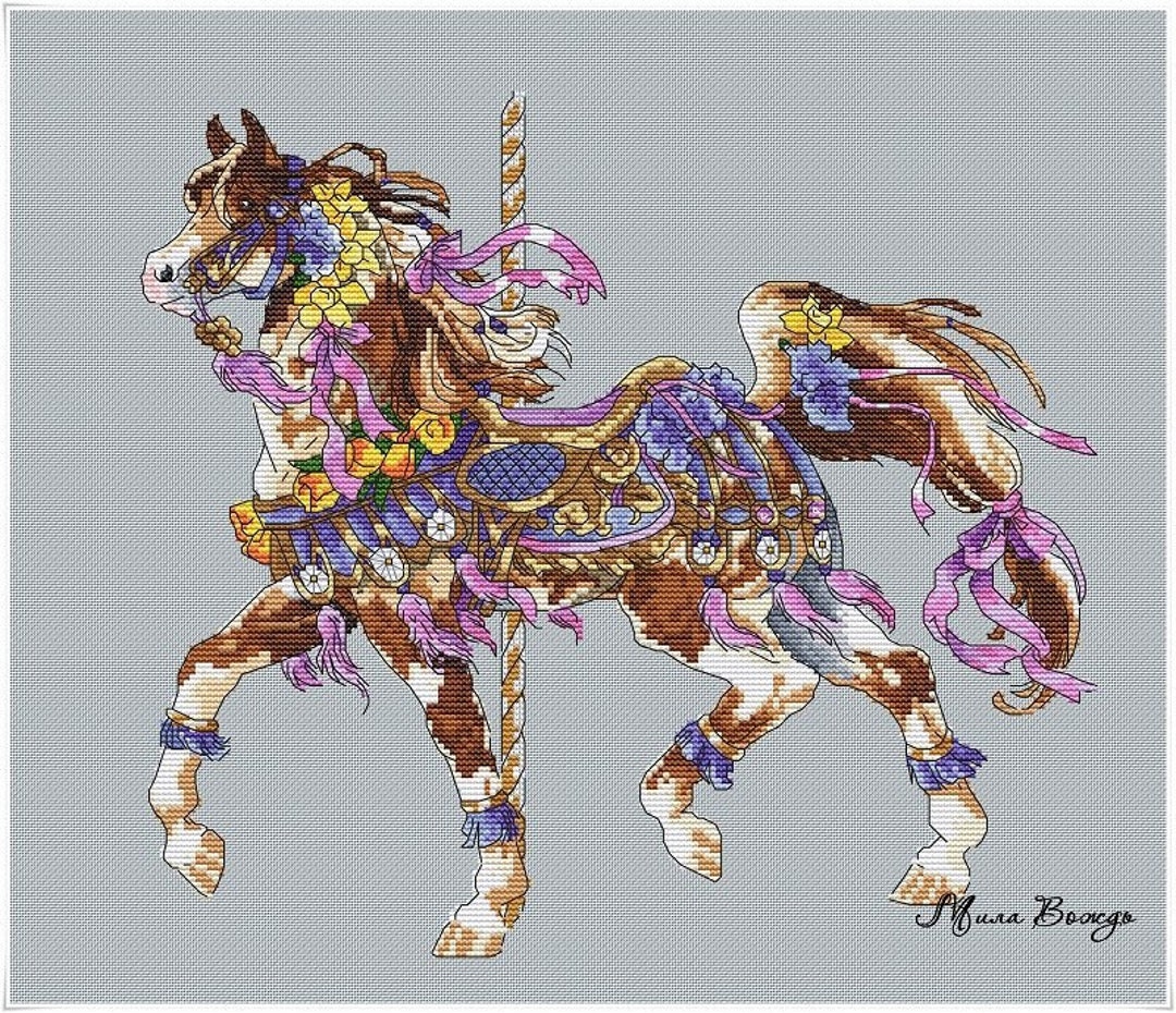 Horse Spring, DMC Cross Stitch Chart Needlepoint Pattern Embroidery ...