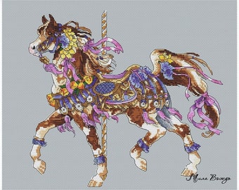 Horse Spring, DMC Cross Stitch Chart Needlepoint Pattern Embroidery Chart Printable PDF Instant Download