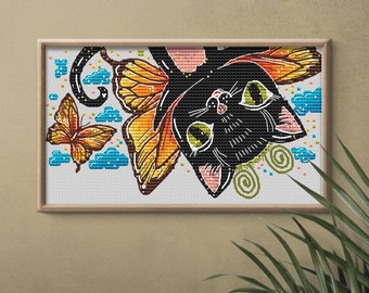 Black Cat July  Calendar DMC Cross Stitch Chart Needlepoint Pattern Embroidery Chart Printable PDF Instant Download