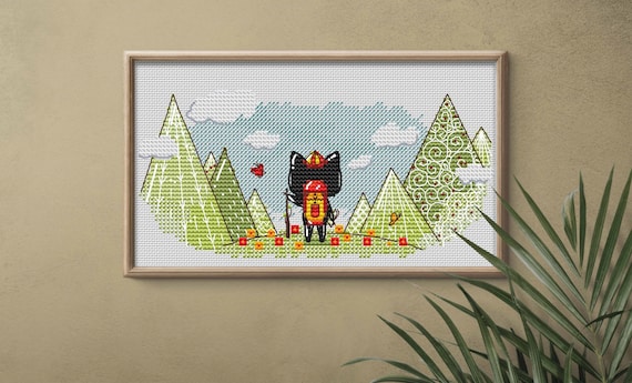 Black Cat August Calendar DMC Cross Stitch Chart Needlepoint Pattern Embroidery Chart Printable PDF Instant Download