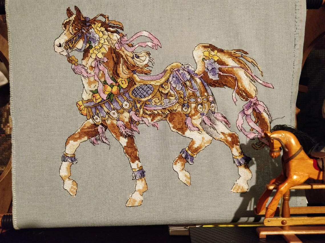 Horse Spring, DMC Cross Stitch Chart Needlepoint Pattern Embroidery ...