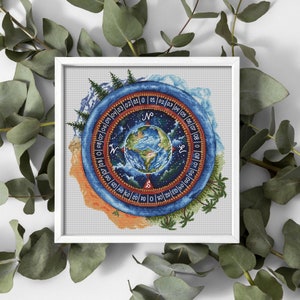 Earth. Compass.  Cross-stitch design in PDF format, series by RosiesSketchbook