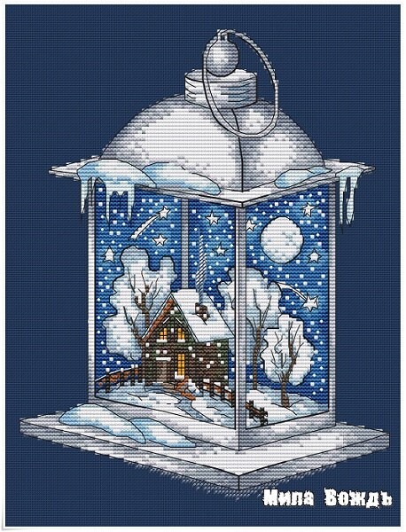 Lamp Winter, DMC Cross Stitch Chart Needlepoint Pattern Embroidery ...