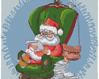 Santa Claus, DMC Cross Stitch Chart Needlepoint Pattern Embroidery Chart Printable PDF Instant Download