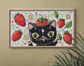 Black Cat June Calendar DMC Cross Stitch Chart Needlepoint Pattern Embroidery Chart Printable PDF Instant Download