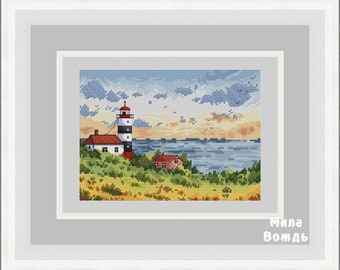 On the coast, DMC Cross Stitch Chart Needlepoint Pattern Embroidery Chart Printable PDF Instant Download