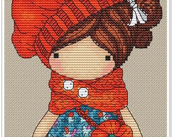 Doll Pumpkin, series magic__dolls. DMC Cross Stitch Chart Needlepoint Pattern Embroidery Chart Printable PDF Instant Download