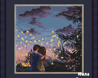 Boy and girl, Together, DMC Cross Stitch Chart Needlepoint Pattern Embroidery Chart Printable PDF Instant Download