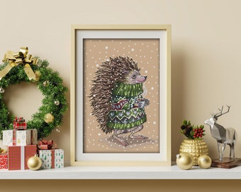 Hedgehog,  Cross-stitch design in PDF format, series by Julia Selina’s illustrations #ЗверушкиВСвитерахИСКружкой AnimalInSweatersAndWithMug