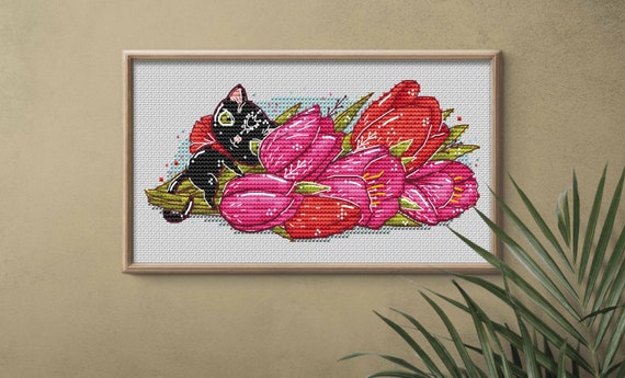 Black Cat March Calendar DMC Cross Stitch Chart Needlepoint Pattern Embroidery Chart Printable PDF Instant Download
