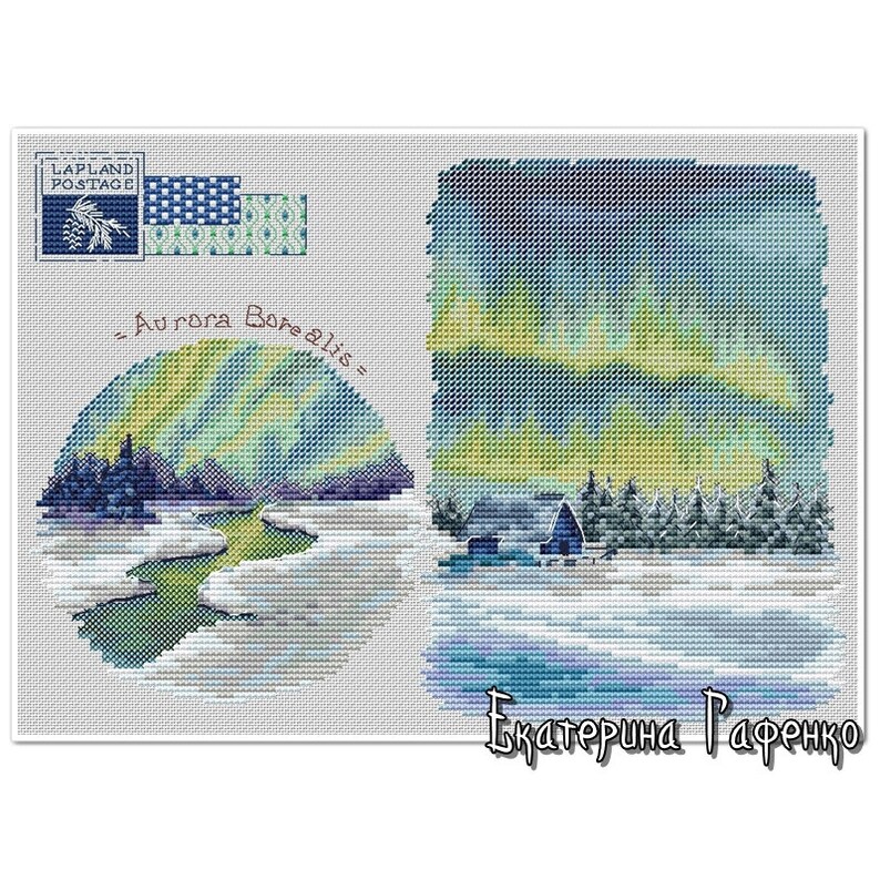 Aurora Borealis, DMC Cross Stitch Chart Needlepoint Pattern Embroidery ...