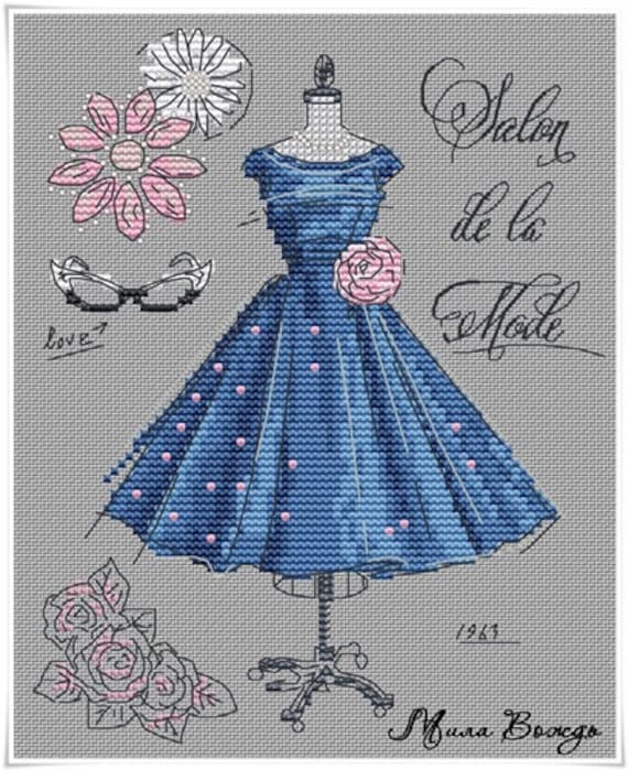 Dress Vintage , DMC Cross Stitch Chart Needlepoint Pattern Embroidery Chart Printable PDF Instant Download Dress Vintage , DMC Cross Stitch Chart Needlepoint Pattern Embroidery Chart Printable PDF Instant Download