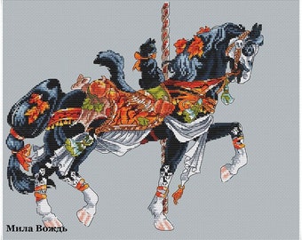 Horse Spring, DMC Cross Stitch Chart Needlepoint Pattern Embroidery ...