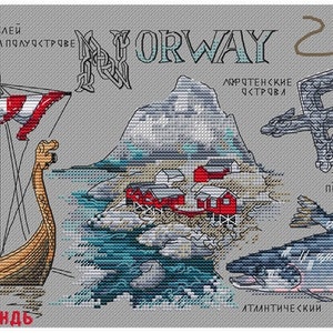 Noruega, una serie de países. DMC Cross Stitch Chart Needlepoint Patrón Bordado Gráfico Imprimible PDF Descarga Instantánea