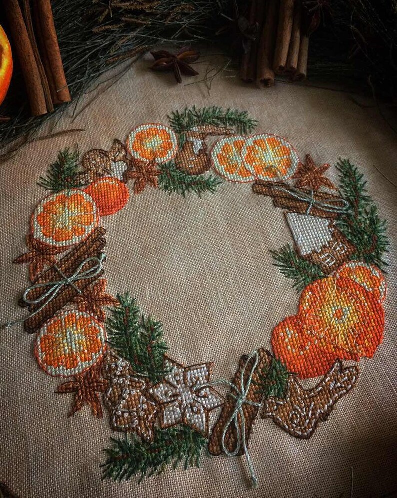 Spicy Wreath, DMC Cross Stitch Chart Needlepoint Pattern Embroidery ...
