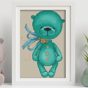 Doll Turquoise Teddy (022), series magic__dolls. DMC Cross Stitch Chart Needlepoint Pattern Embroidery Chart Printable PDF Instant Download