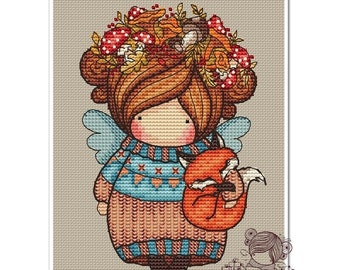 Doll Mushroom (175), series MINI magic__dolls DMC Cross Stitch Needlepoint Pattern Embroidery Chart Printable PDF Download