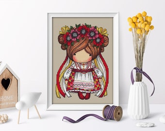 Doll Girl from Ukraine (151), magic__dolls DMC Cross Stitch Chart Pattern Embroidery Chart Printable PDF Instant Download