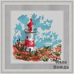 Lighthouse Day, DMC Cross Stitch Chart Needlepoint Pattern Embroidery Chart Printable PDF Instant Download