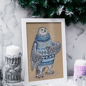 Polar owl, Cross-stitch design in PDF format, series by Julia Selinas illustrations ЗверушкиВСвитерахИСКружкой AnimalInSweatersAndWithMug image 2